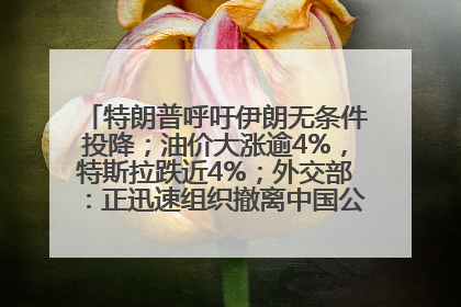 特朗普呼吁伊朗无条件投降；油价大涨逾4%，特斯拉跌近4%；外交部：正迅速组织撤离中国公民；阿里+苹果，大消息丨每经早参